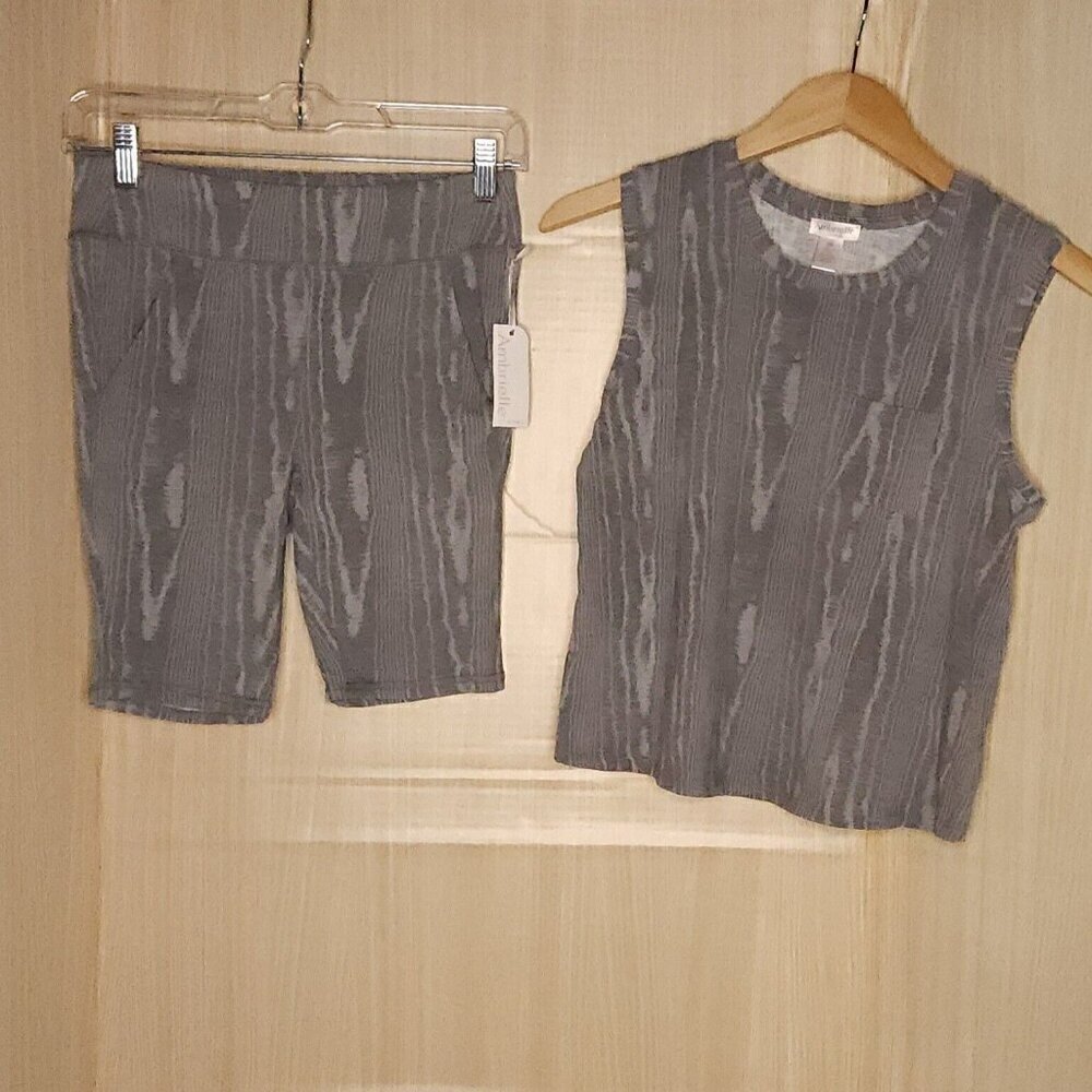 Ambrielle Grey Tie Dye Bike Shorts Tank Lounge Pajama Set XS